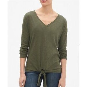GAP Green Front-Tie Long Sleeve V-Neck Shirt, XS
